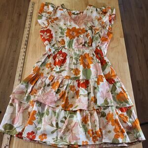Entro Floral Mini Dress - Orange and Green